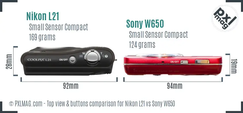 Nikon L21 vs Sony W650 top view buttons comparison
