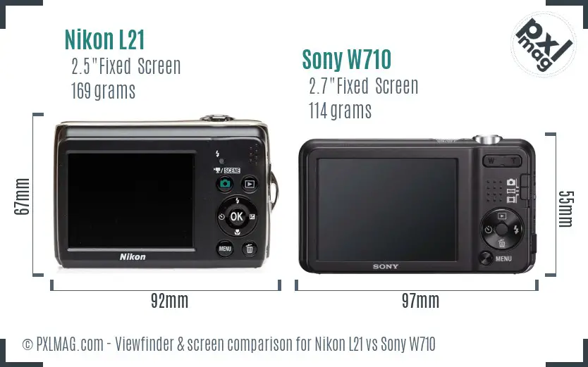 Nikon L21 vs Sony W710 Screen and Viewfinder comparison