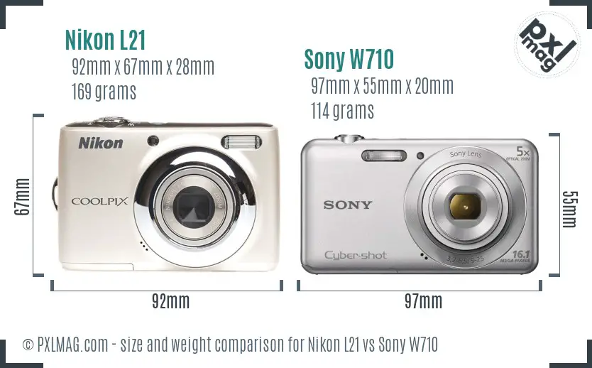 Nikon L21 vs Sony W710 size comparison