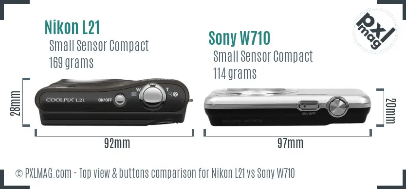 Nikon L21 vs Sony W710 top view buttons comparison