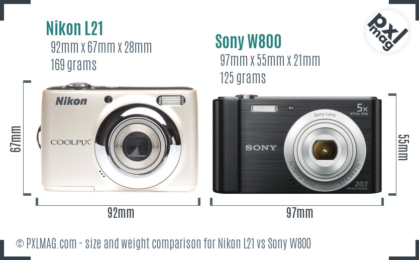 Nikon L21 vs Sony W800 size comparison