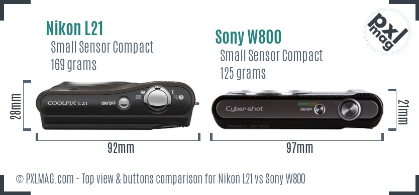 Nikon L21 vs Sony W800 top view buttons comparison