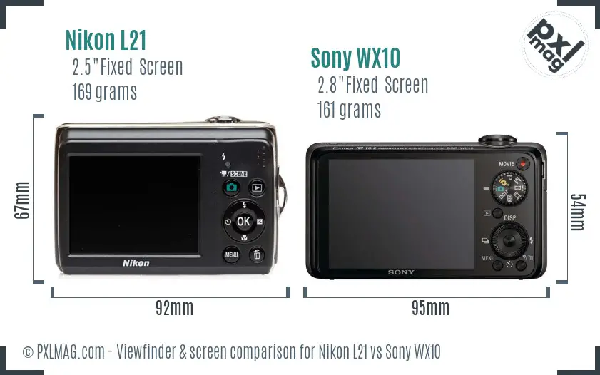 Nikon L21 vs Sony WX10 Screen and Viewfinder comparison