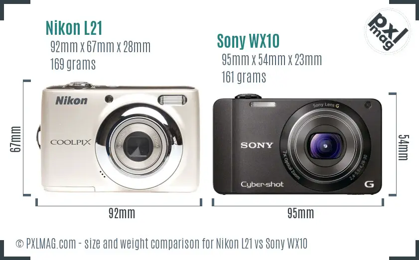 Nikon L21 vs Sony WX10 size comparison