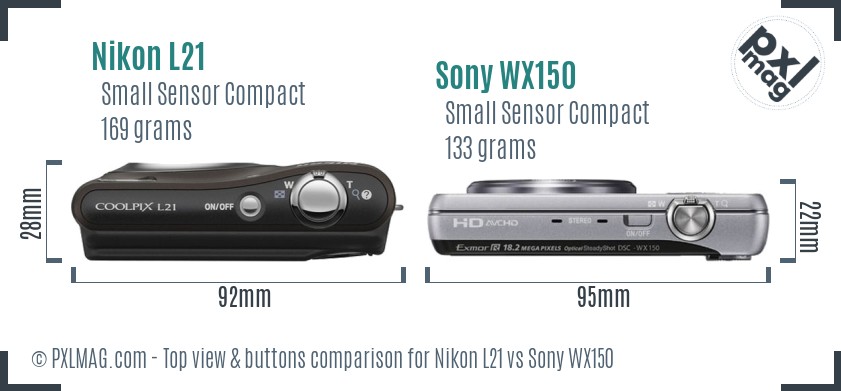 Nikon L21 vs Sony WX150 top view buttons comparison