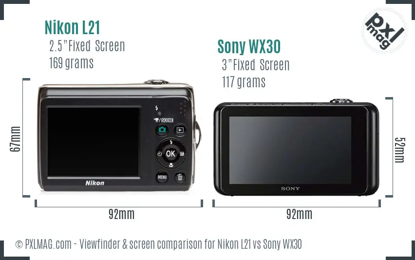 Nikon L21 vs Sony WX30 Screen and Viewfinder comparison Nikon L21 vs Sony WX30 Screen and Viewfinder comparison