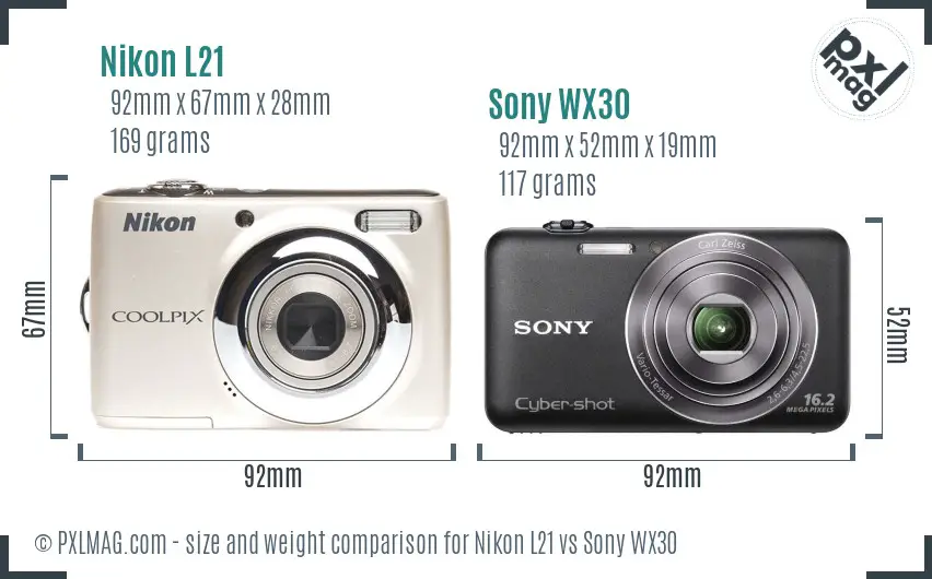 Nikon L21 vs Sony WX30 size comparison Nikon L21 vs Sony WX30 size comparison