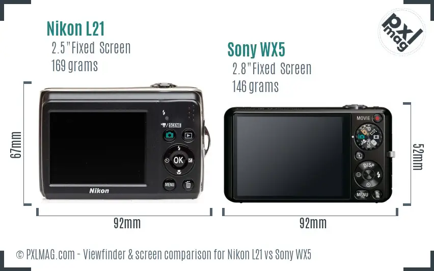 Nikon L21 vs Sony WX5 Screen and Viewfinder comparison