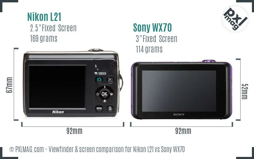 Nikon L21 vs Sony WX70 Screen and Viewfinder comparison