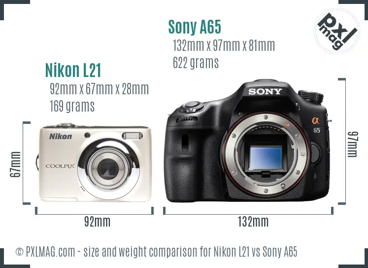 Nikon L21 vs Sony A65 size comparison