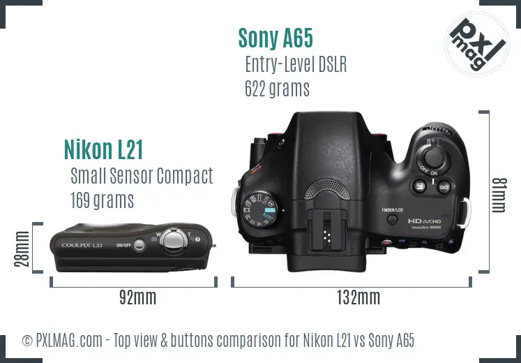 Nikon L21 vs Sony A65 top view buttons comparison