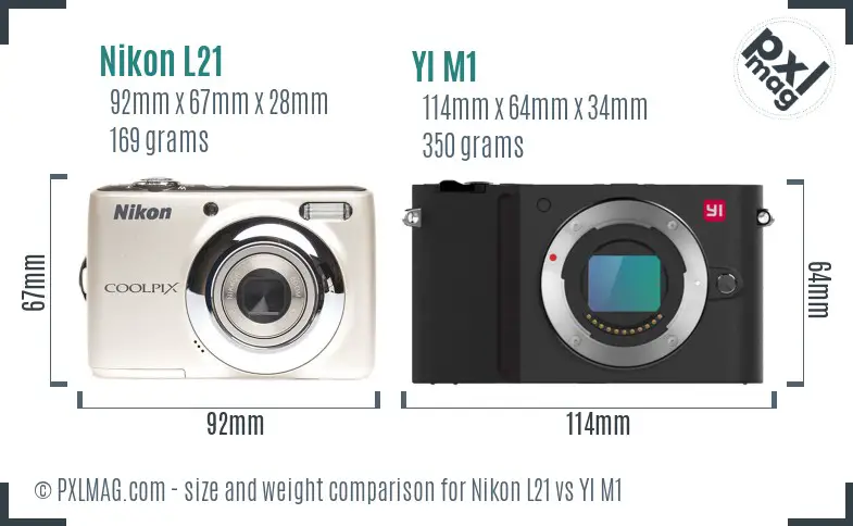 Nikon L21 vs YI M1 size comparison