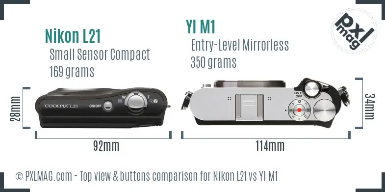 Nikon L21 vs YI M1 top view buttons comparison