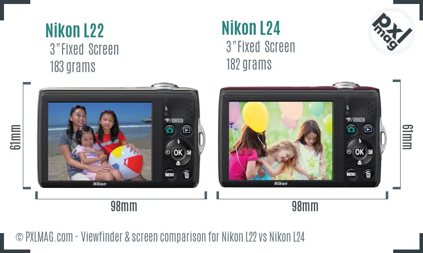 Nikon L22 vs Nikon L24 Screen and Viewfinder comparison