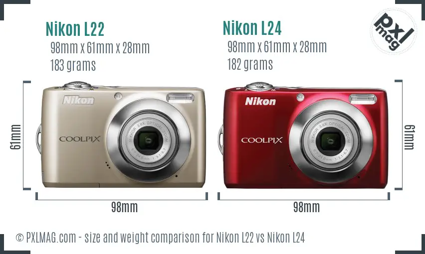 Nikon L22 vs Nikon L24 size comparison