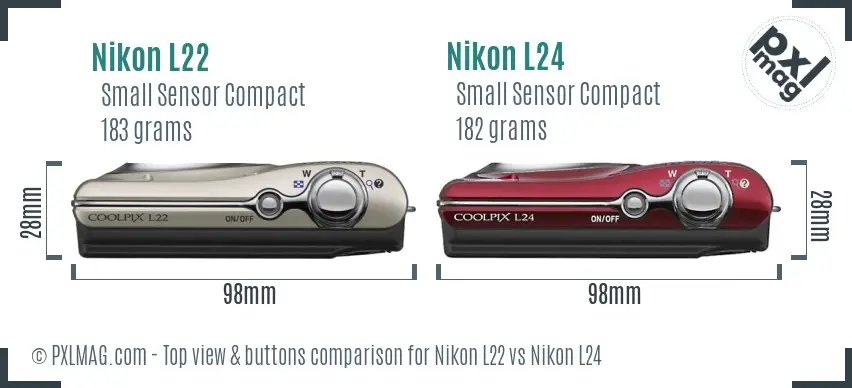 Nikon L22 vs Nikon L24 top view buttons comparison