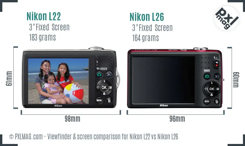 Nikon L22 vs Nikon L26 Screen and Viewfinder comparison