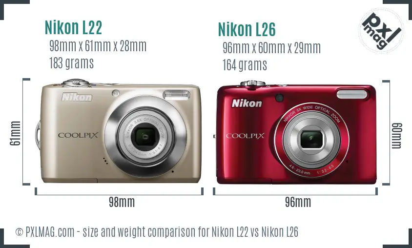 Nikon L22 vs Nikon L26 size comparison