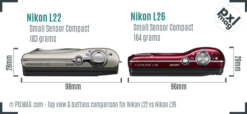 Nikon L22 vs Nikon L26 top view buttons comparison