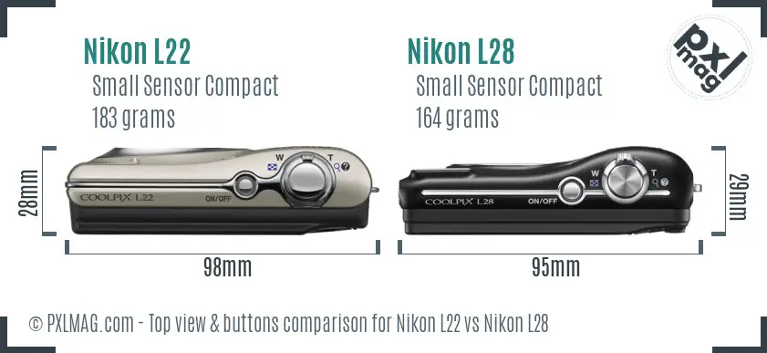 Nikon L22 vs Nikon L28 top view buttons comparison
