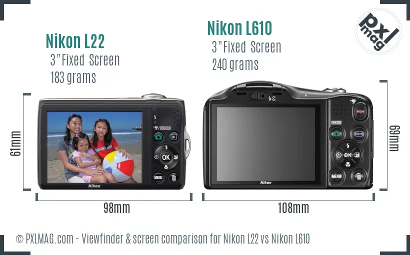 Nikon L22 vs Nikon L610 Screen and Viewfinder comparison