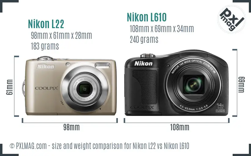 Nikon L22 vs Nikon L610 size comparison