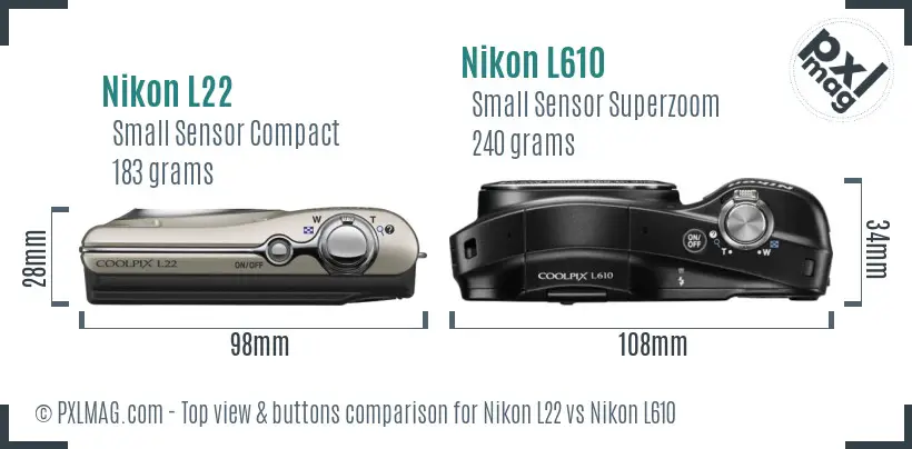 Nikon L22 vs Nikon L610 top view buttons comparison