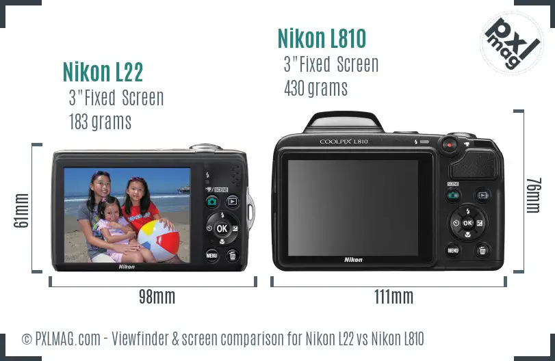 Nikon L22 vs Nikon L810 Screen and Viewfinder comparison