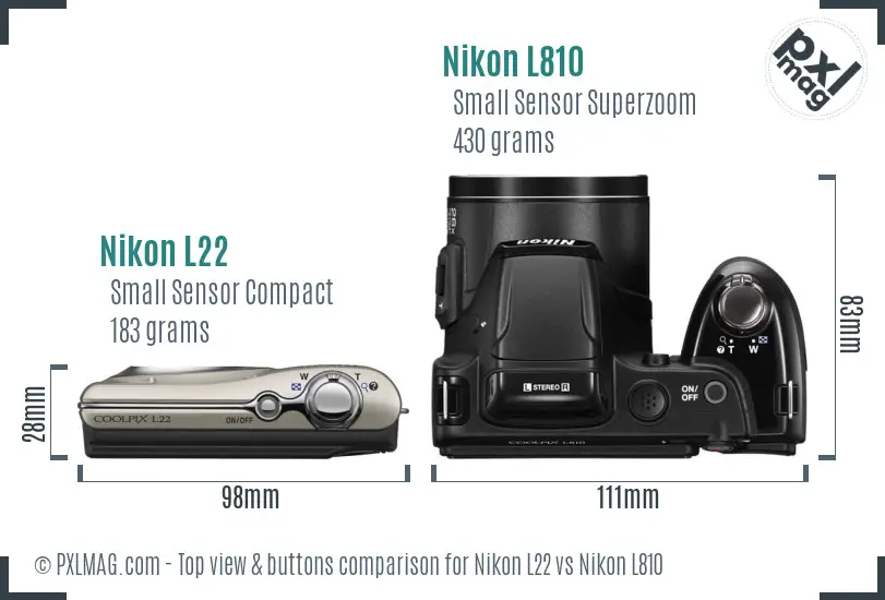 Nikon L22 vs Nikon L810 top view buttons comparison