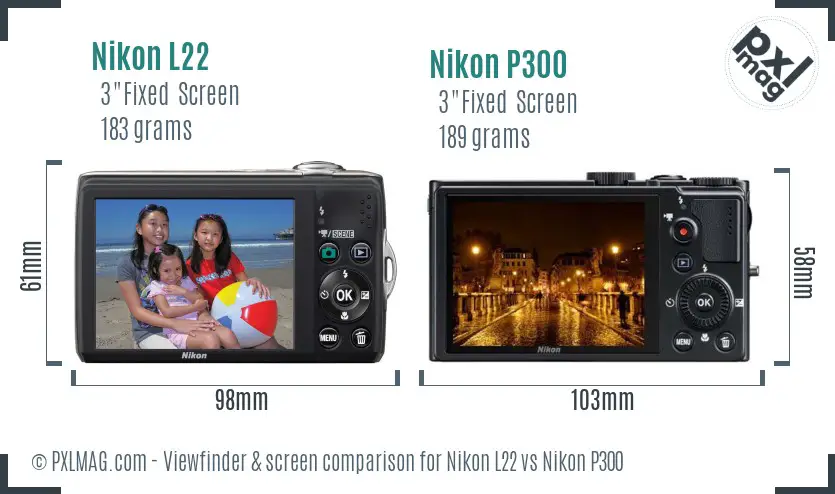 Nikon L22 vs Nikon P300 Screen and Viewfinder comparison