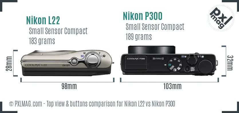 Nikon L22 vs Nikon P300 top view buttons comparison