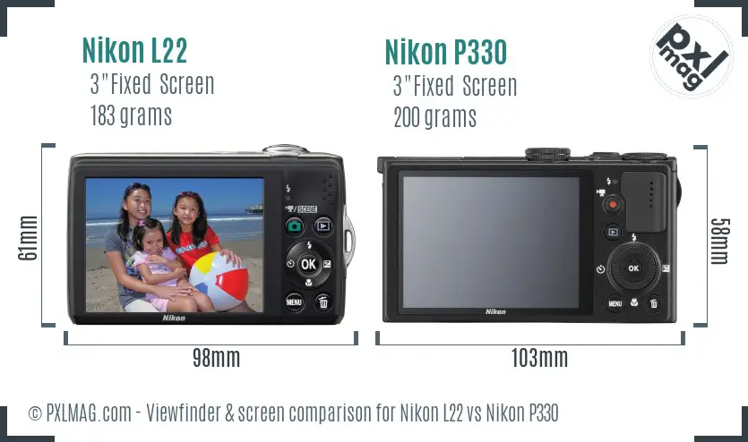 Nikon L22 vs Nikon P330 Screen and Viewfinder comparison