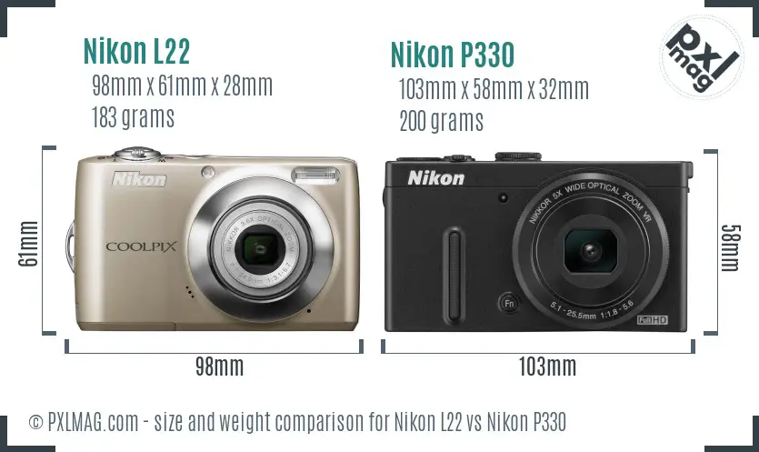 Nikon L22 vs Nikon P330 size comparison