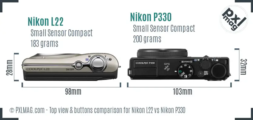 Nikon L22 vs Nikon P330 top view buttons comparison