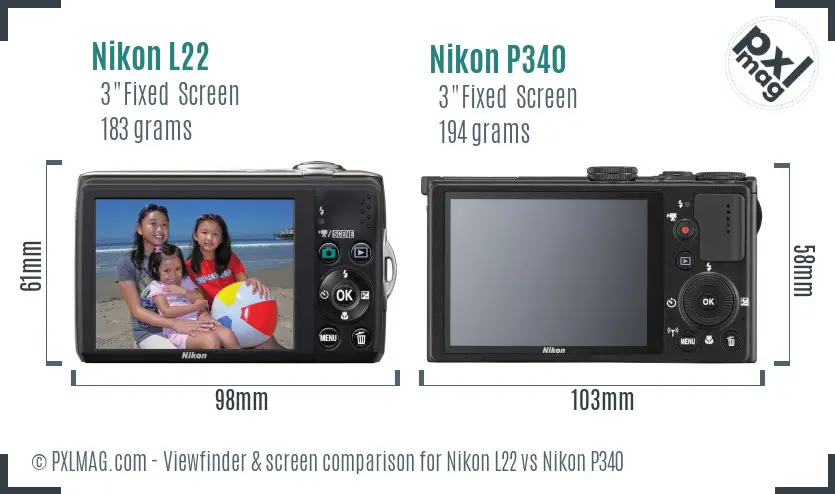 Nikon L22 vs Nikon P340 Screen and Viewfinder comparison