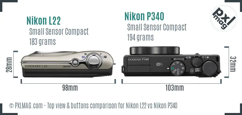 Nikon L22 vs Nikon P340 top view buttons comparison