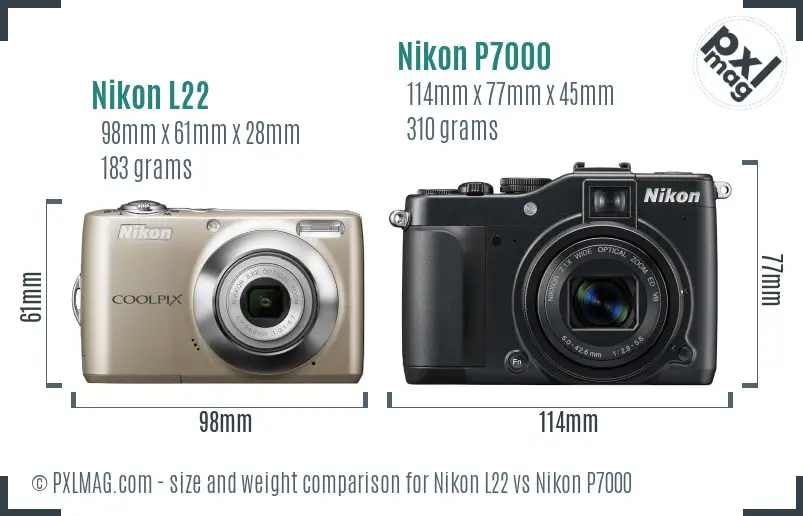 Nikon L22 vs Nikon P7000 size comparison