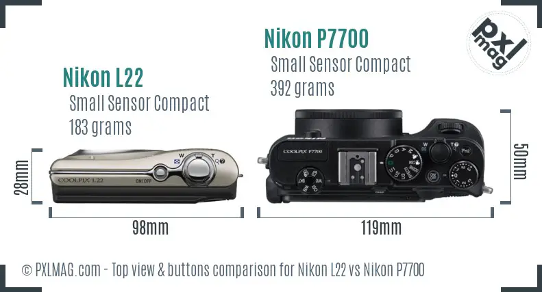 Nikon L22 vs Nikon P7700 top view buttons comparison