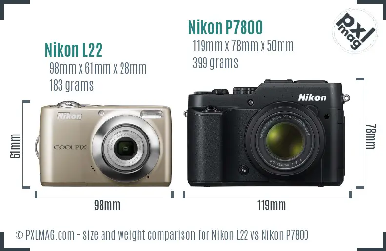 Nikon L22 vs Nikon P7800 size comparison