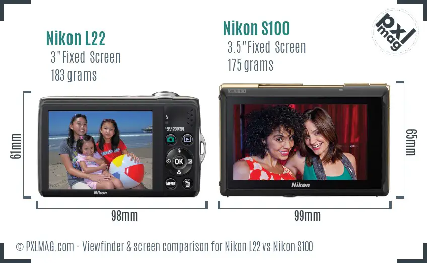 Nikon L22 vs Nikon S100 Screen and Viewfinder comparison