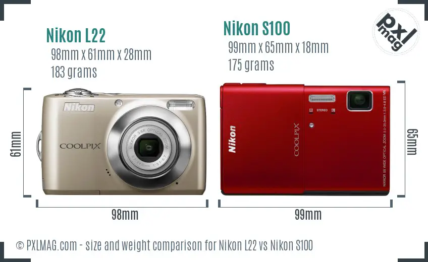 Nikon L22 vs Nikon S100 size comparison