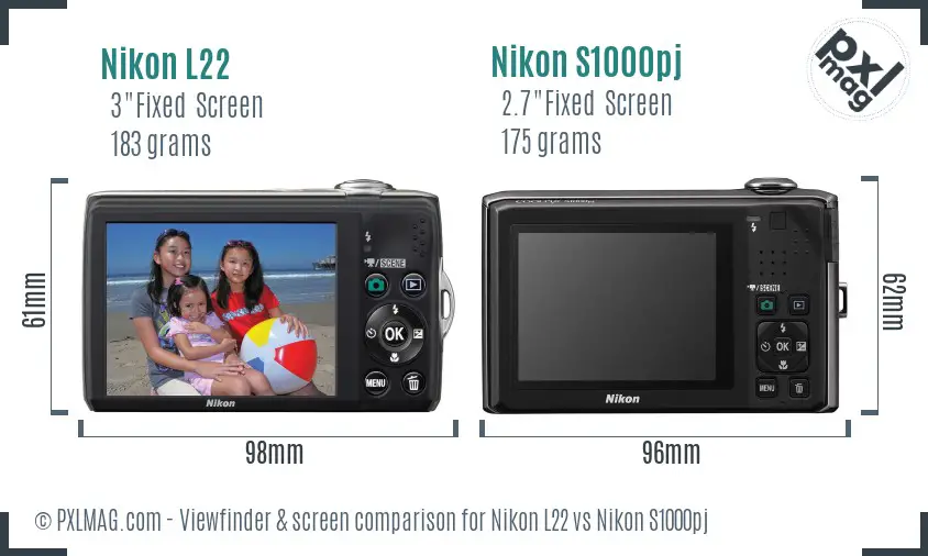 Nikon L22 vs Nikon S1000pj Screen and Viewfinder comparison