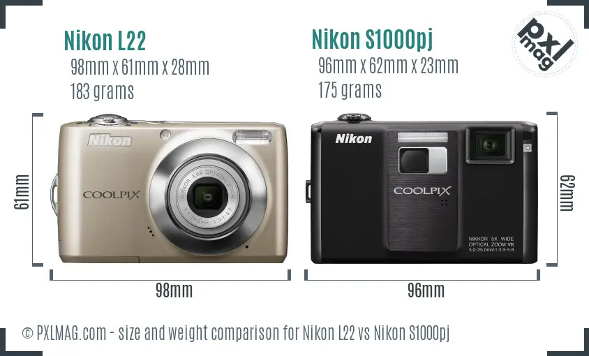 Nikon L22 vs Nikon S1000pj size comparison