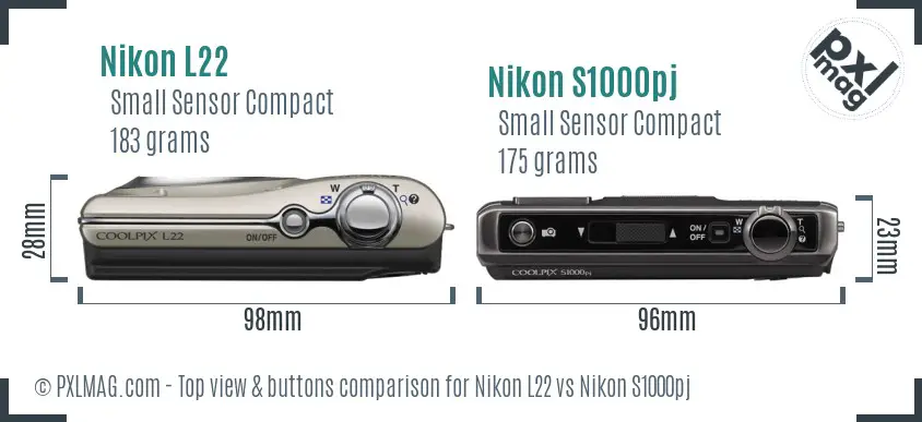 Nikon L22 vs Nikon S1000pj top view buttons comparison