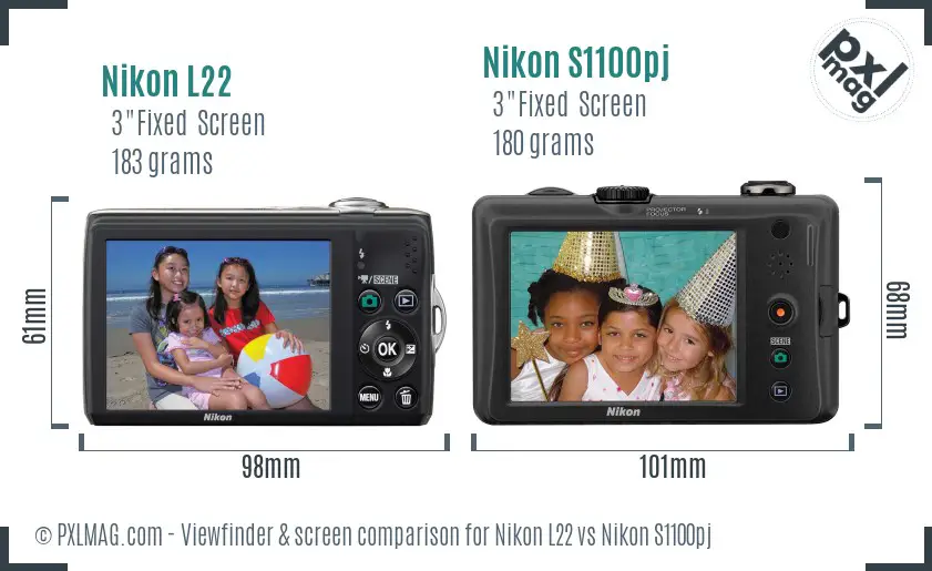 Nikon L22 vs Nikon S1100pj Screen and Viewfinder comparison