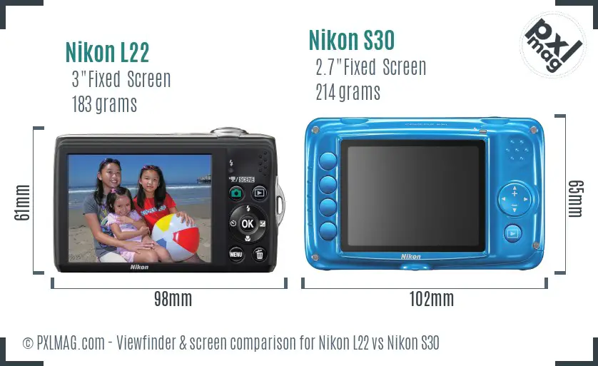 Nikon L22 vs Nikon S30 Screen and Viewfinder comparison