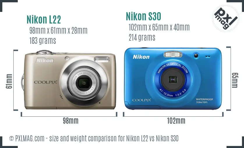 Nikon L22 vs Nikon S30 size comparison