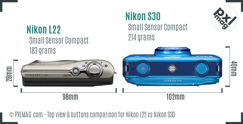 Nikon L22 vs Nikon S30 top view buttons comparison