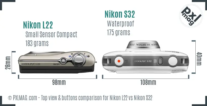 Nikon L22 vs Nikon S32 top view buttons comparison