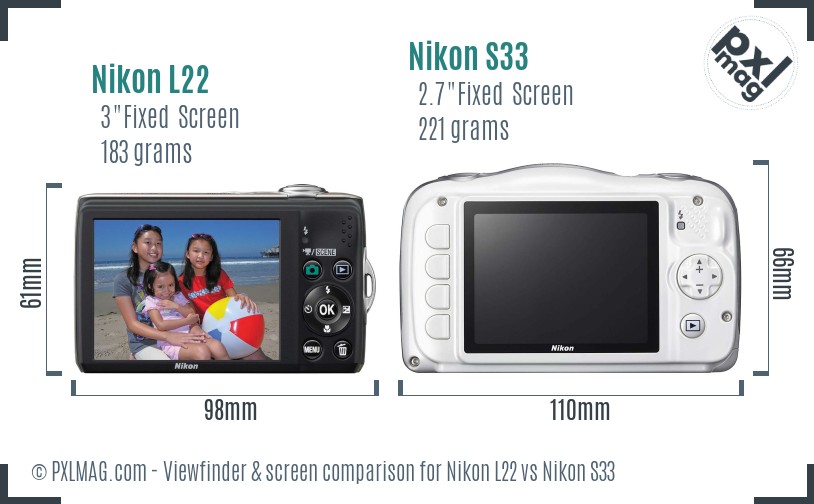 Nikon L22 vs Nikon S33 Screen and Viewfinder comparison